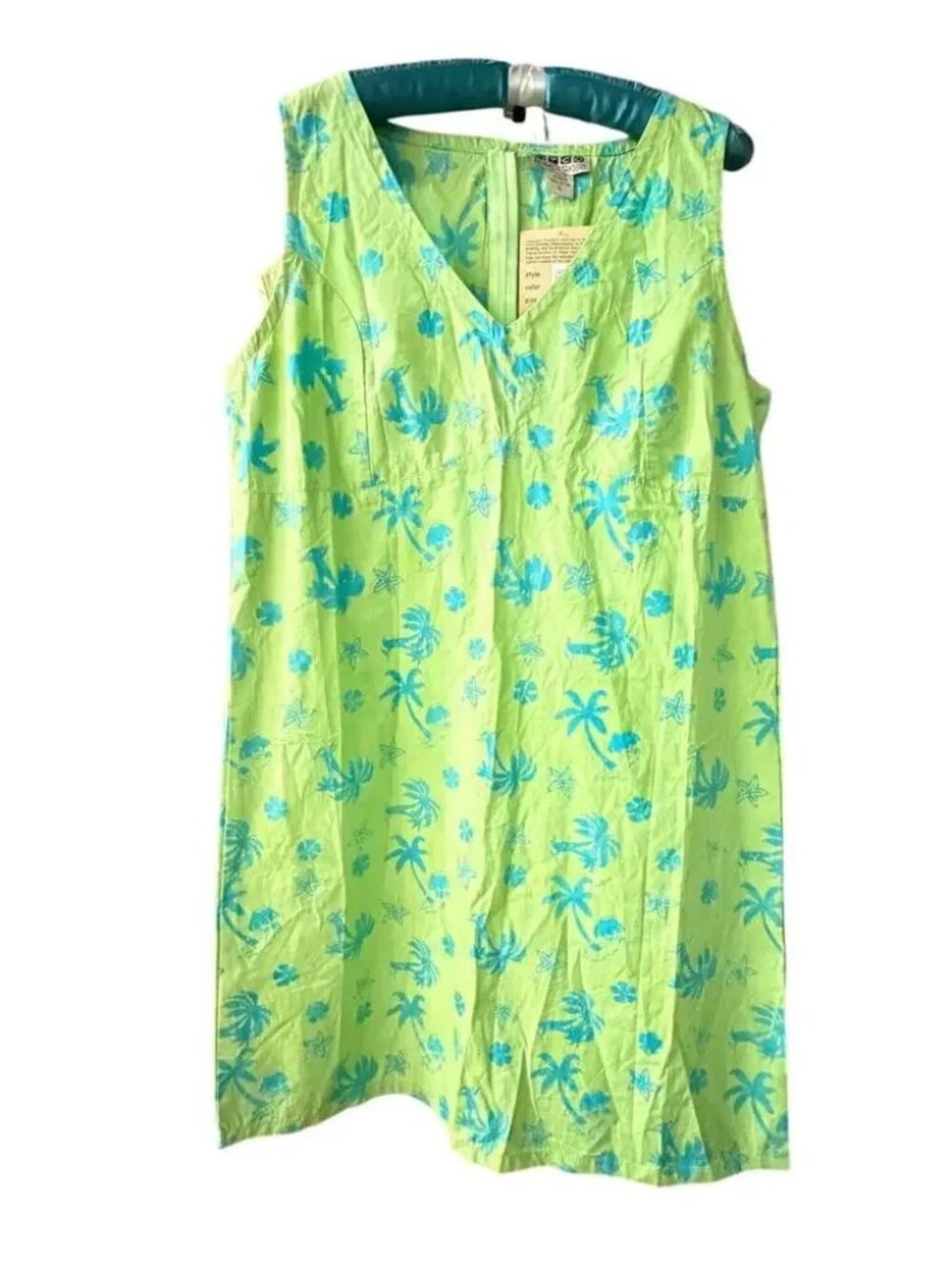 Nomadic Traders Green and Blue Palm Tree Cotton Dress size Large